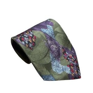 Zylos George Machado Vintage Men's Purple & Green Italian Silk Abstract Tie